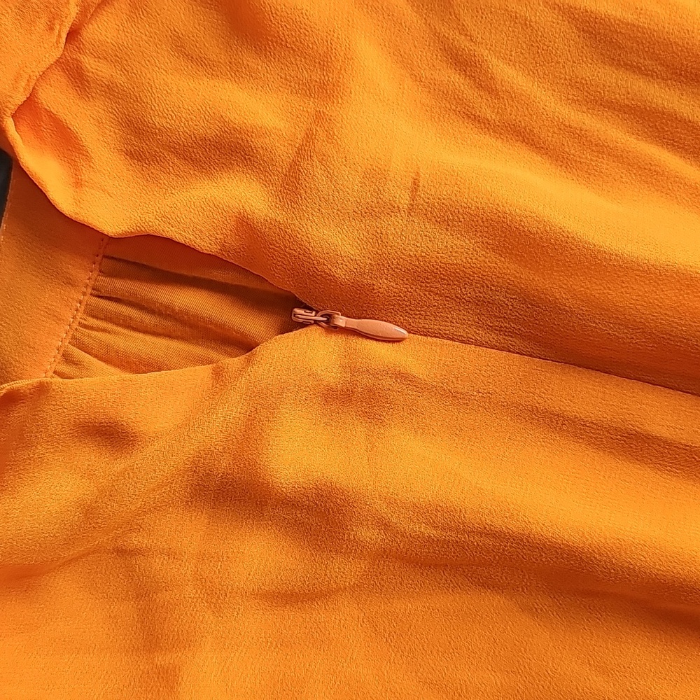 NWT Worthington Orange Sleeveless Dress Chiffon High Low 14 Cinched Waist - Picture 8 of 9